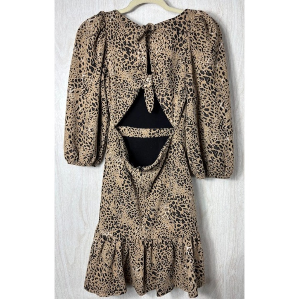 Anthro Maeve Beige Black Knit Cutout Mini‎ Dress 4 Boho Party Chic Modern Sleek - Picture 5 of 11
